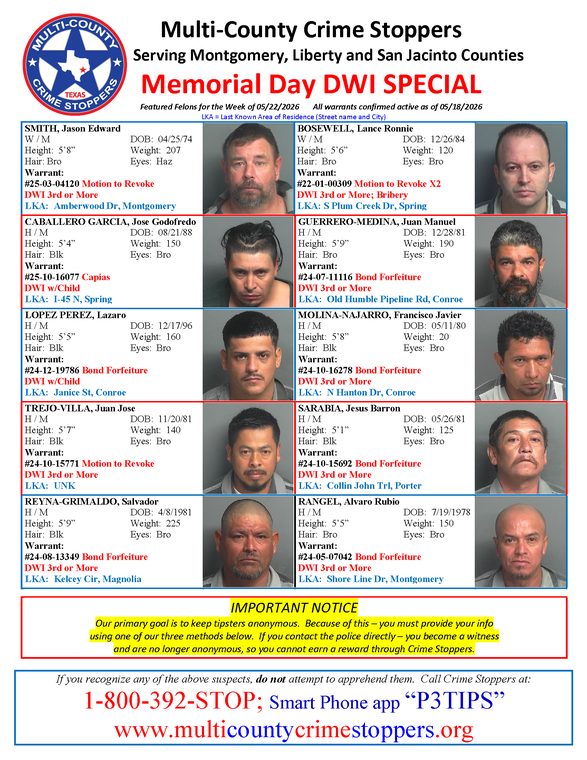 Montgomery County Featured Felons for 05/15/26