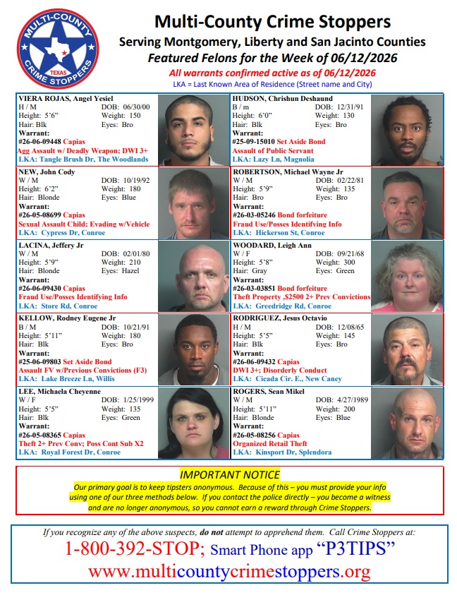 Montgomery County Featured Felons for 06/12/26
