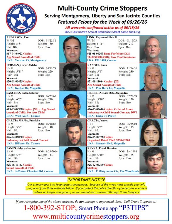Montgomery County Featured Felons for 06/26/26