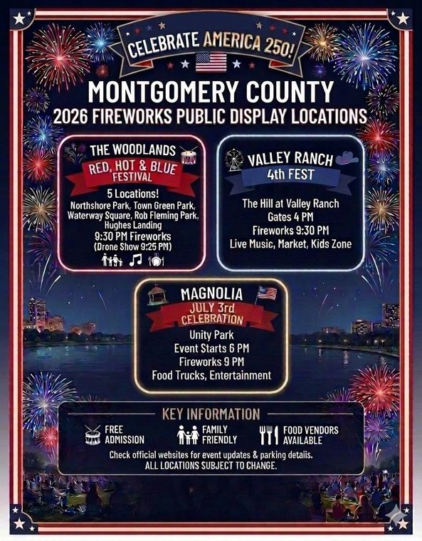 Celebrate America 250! Montgomery County Announces 2026 Public Fireworks Display Locations