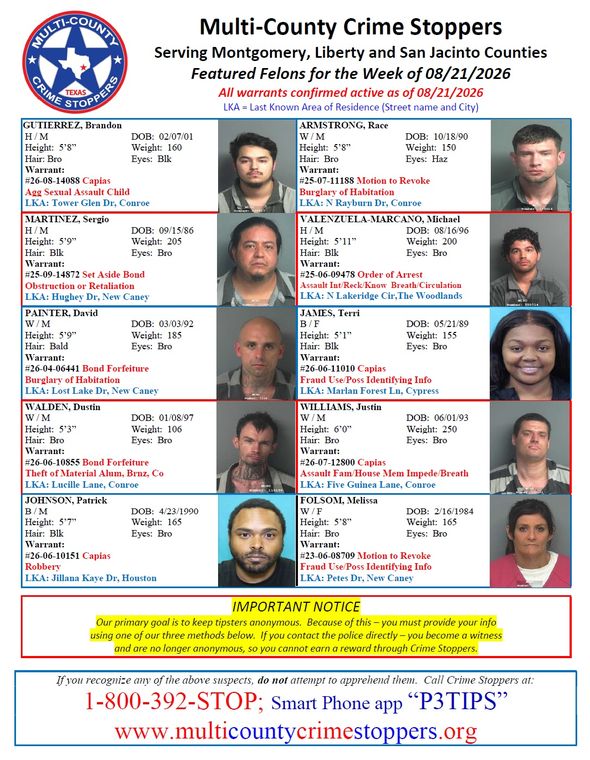 Montgomery County Featured Felons for 08/21/26