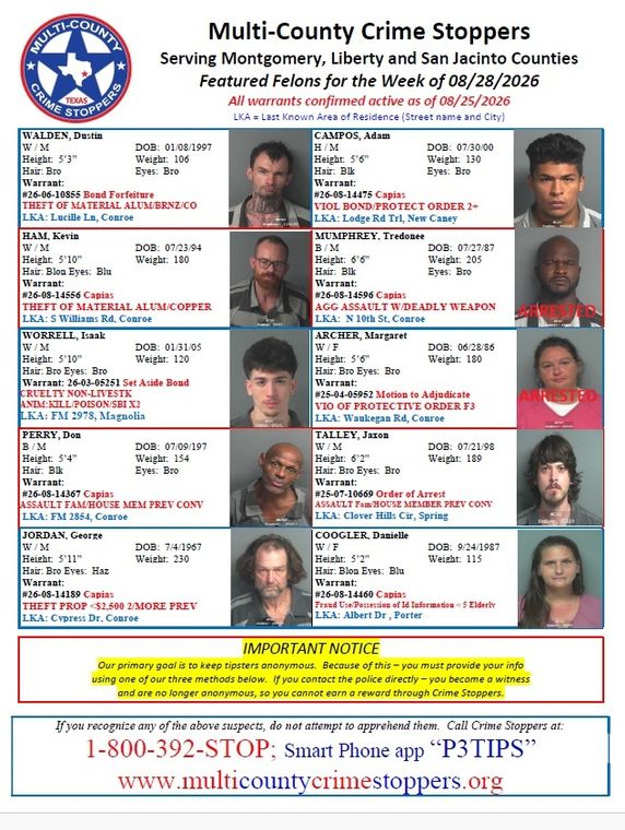 Montgomery County Featured Felons for 08/28/26