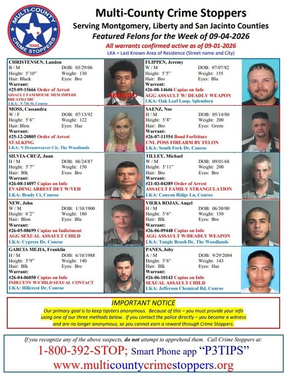 Montgomery County Featured Felons for 09/04/26